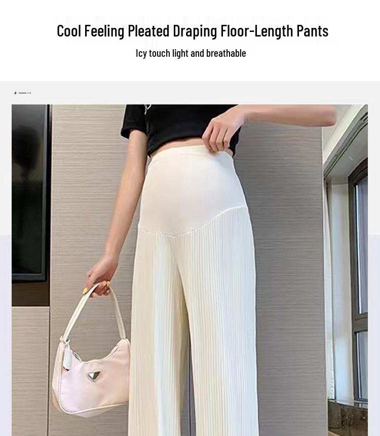 Women's Summer Ice Silk Maternity Pants - Thin, Straight Leg, Petite, Drapey Wide-Leg Style