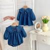 Kayoudo Girls' Denim Ruffle Collar Romper & Dress