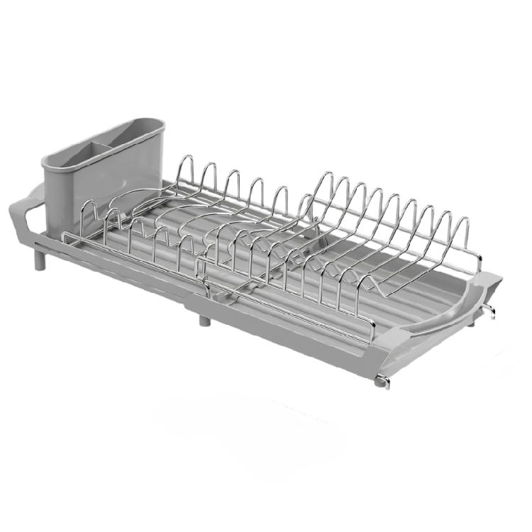 Flexible Expandable Over Sink Dish Drainer With Two Layers And Storage For Fast Drying