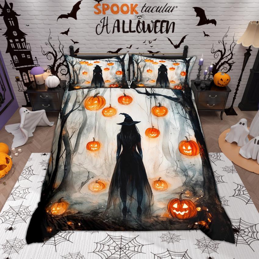 Homewish Magic Witch Duvet Cover Set Halloween Pumpkin Bedding Set Festival Theme Quilt Cover Set