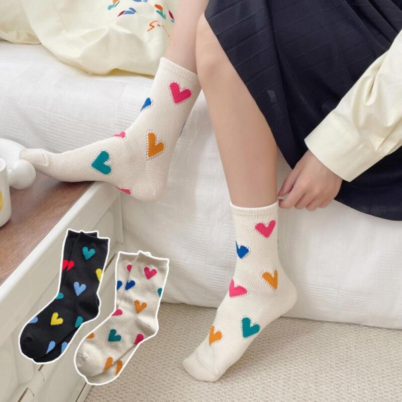 Heart Socks Cute Kitsch Rainbow 1 Pair School Uniform Socks black