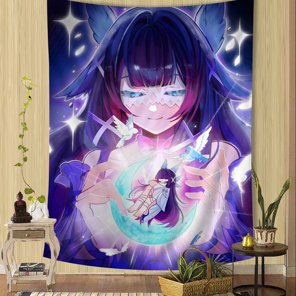 Genshin Impact Columbina Anime Tapestry Hippie Flower Wall Carpets Dorm Decor Wall Hanging Home Decor