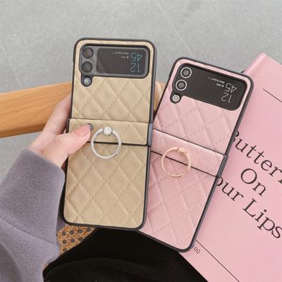 Luksusowe rombowe skórzane brokatowe etui z pierścieniem do Samsung Galaxy Z Flip 3 4 5G Z Flip3 Zflip5 Flip4 Zflip5 etui z uchwytem