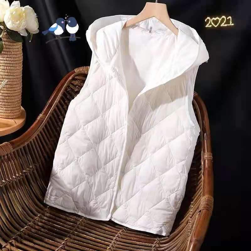 Womens Lightweight Hooded Down Vest Winter Outerwear Slim Fit V-Neck Short Puffer Daily Wear