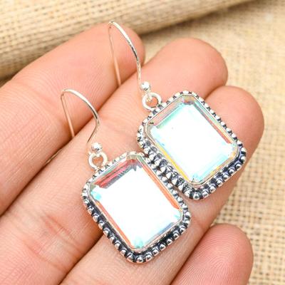 Orecchini di Gioielleria Fatti a Mano in Argento Sterling Massiccio 925 con Abbagliante Pietra Preziosa Topazio Mistico Arcobaleno E