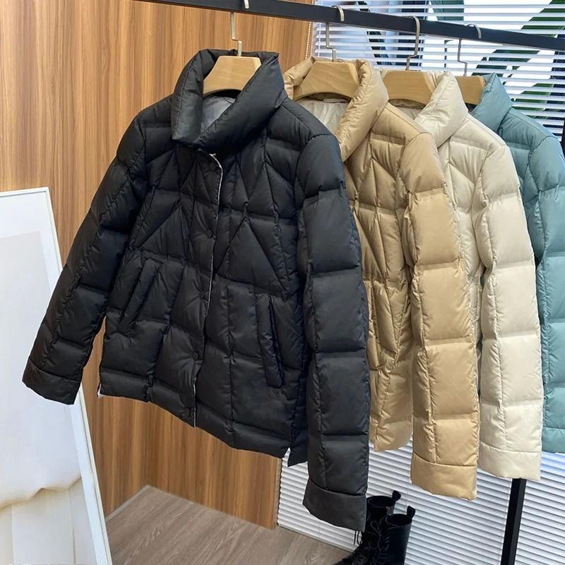 Autumn Winter Lightweight Puffer Jacket Women Long Sleeve Single Breasted Down Coat Short Parkas