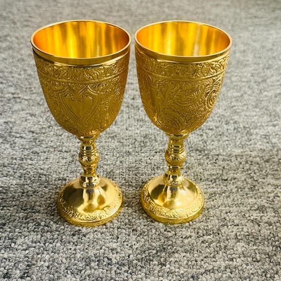 Royal Design Wine Cup Shiny Brass Goblet Glass, Engraved Glass Gift Birthday Gift