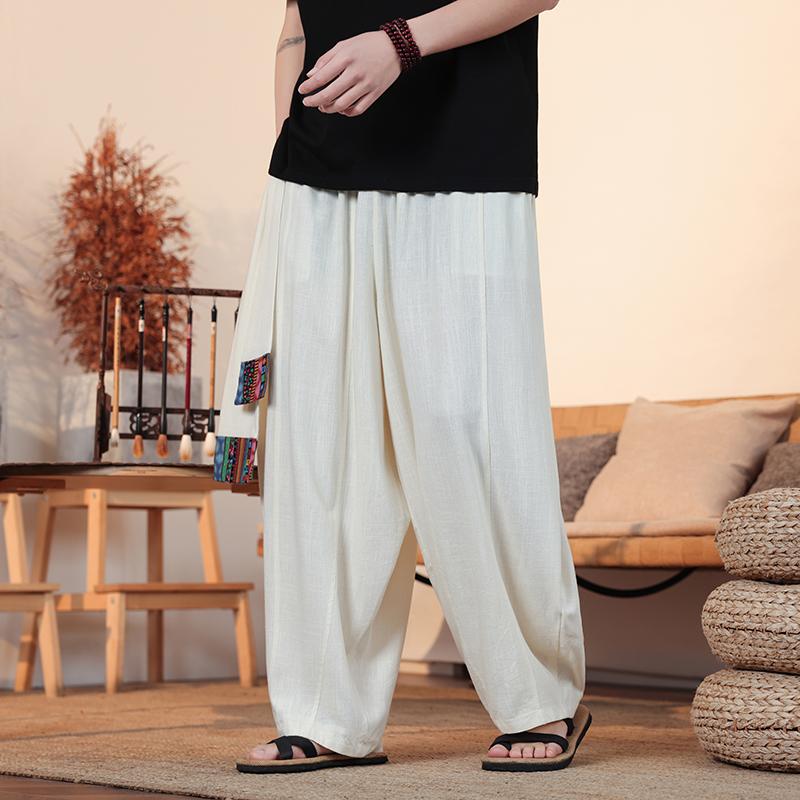 2025 Spring Men Thin Japanese Kimono Pants Women Men Samurai Black Harem Pants Men Loose Elastic Waist Chinese Style Cosplay Trousers