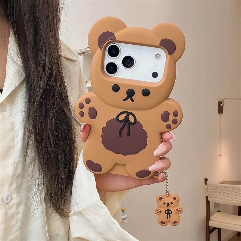 3D Kreslený Medvěd Měkké Silikonové Pouzdro na Telefon Pro iPhone 17 Air 16e 15 13 14 12 11 Pro Max Mini XS XR X 7 8 Plus Nárazuvzdorný Kryt