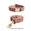 Pinkes Halsband und Leine aus Fleischsamt für Hunde, individuell graviertes Namensschild, Haustierbedarf, Hundeleine Velvet22