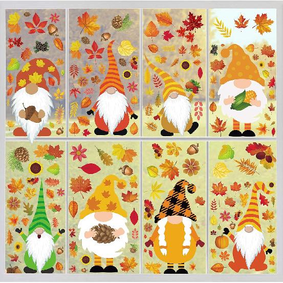 Joy Bang 162 Pcs Fall Window Clings - Thanksgiving Window Stickers Clings Decorations Gnomes Decals Thanksgiving Decorations for Home Office