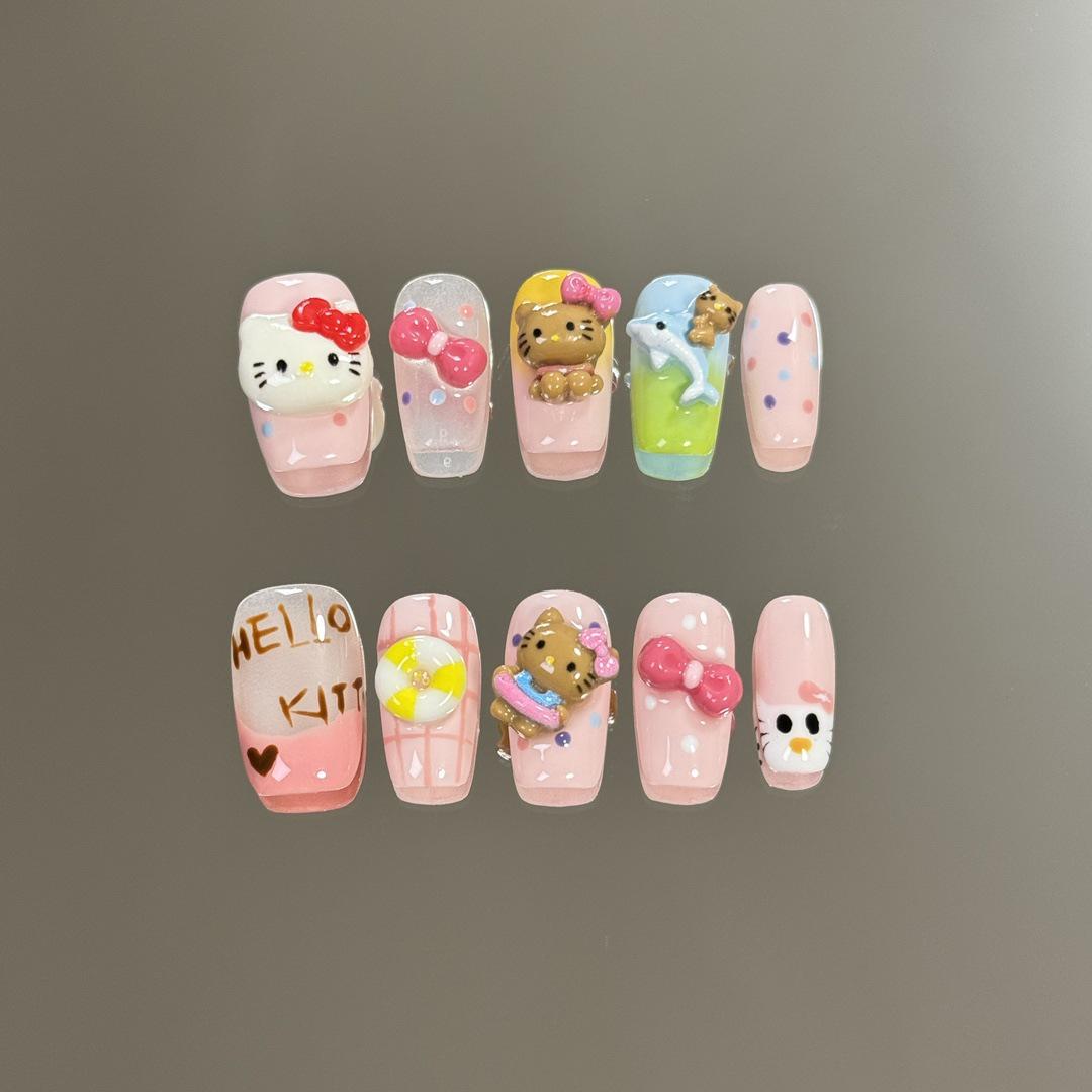 

Кольца для ногтей ручной работы в виде котенка и дельфина Medium