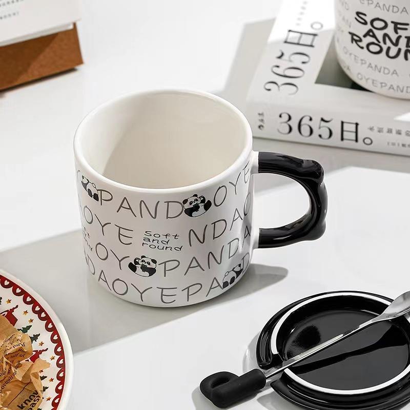 Creative Cartoon Panda Ceramic Cup High Value Mug with Lid Spoon Water Cup Household Coffee Cup Souvenir Gift Cup