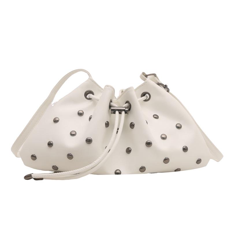 

2025 European & American Fashion Hollow Out Drawstring Bucket Bag: Versatile Rivet Crossbody & Shoulder Bag for Women белый