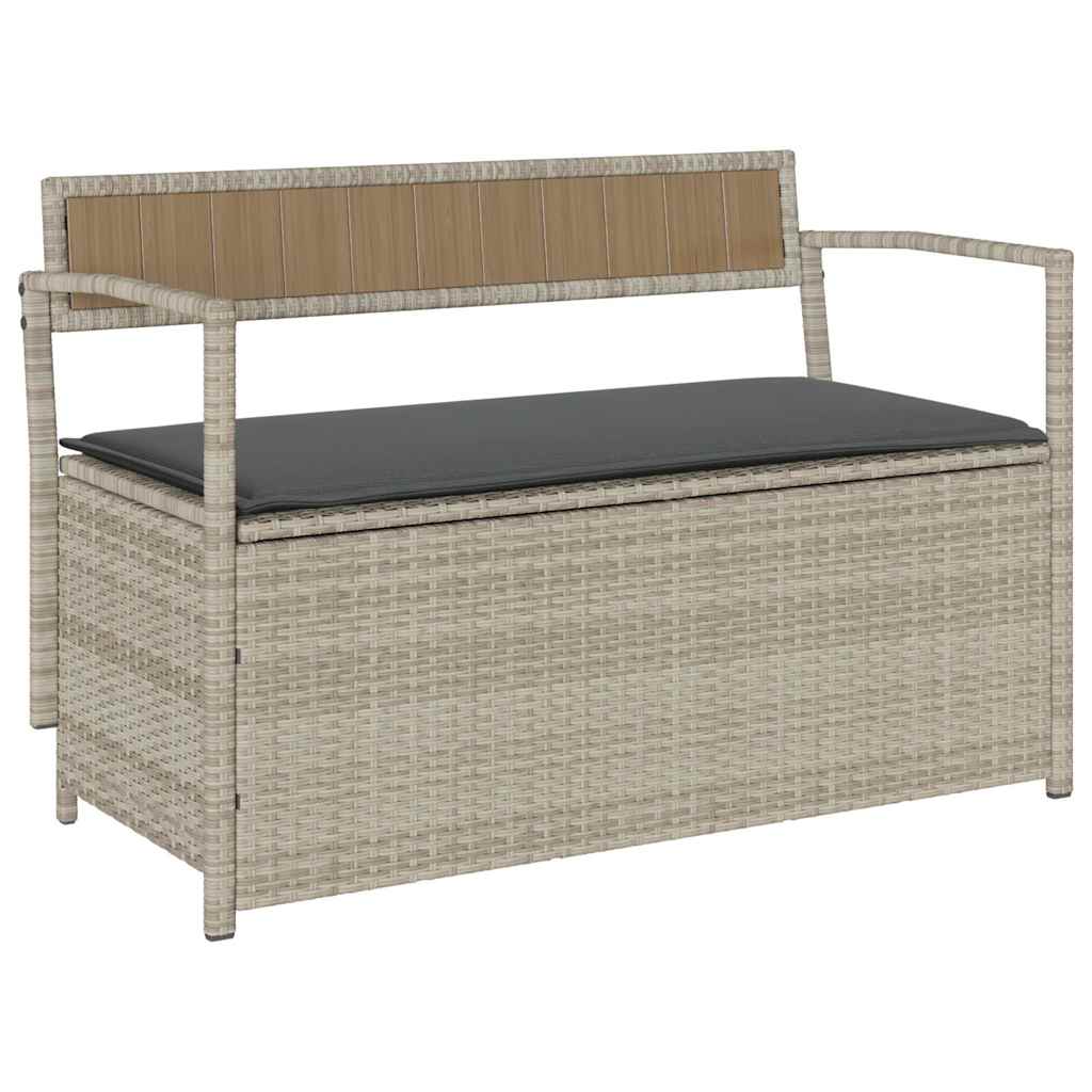 Garden Bench with Storage Space and Cushions Light Grey Poly Rattan