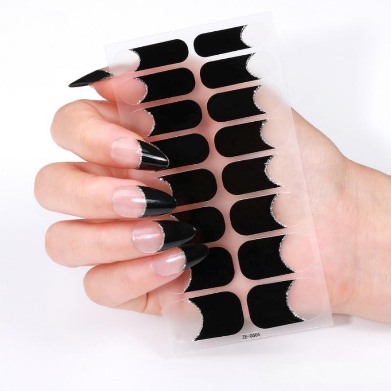 16Pcspack French Nail Art Stickers Black White Solid Color Minimalist Nail Polish Film Party Daily Nail Decoration Stickers