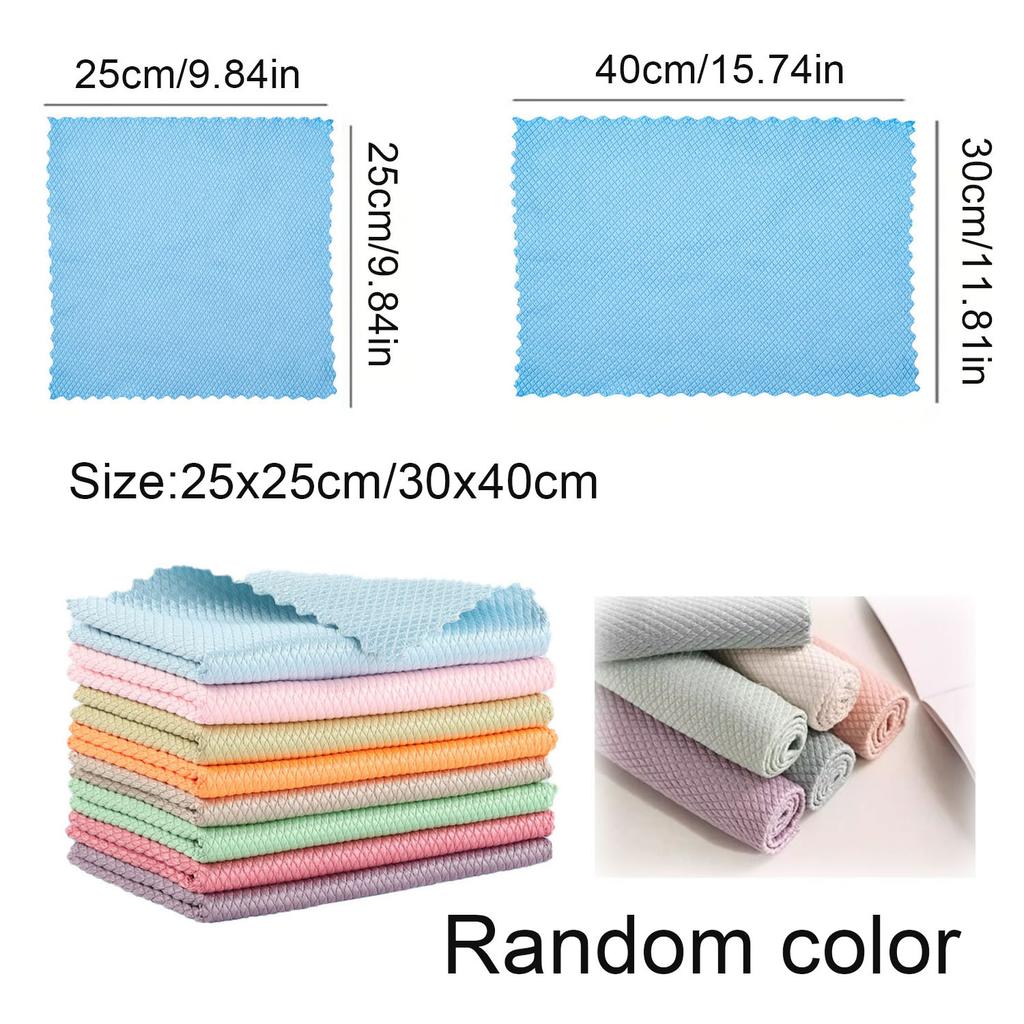 5 Pieces Of Microfiber Glass Cleaning Cloth Lint-free Window Car Kitchen Mirror No Trace Reusable Fish Scale Cloth Polishing