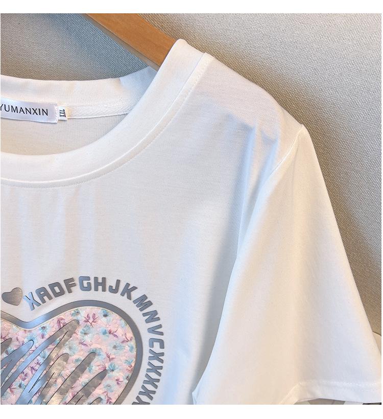 Übergröße Mid-Length Rundhals Kurzarm Schlankmachendes T-Shirt für Damen - Erhältlich in den Größen 200/300/350 jin, Stil 6503.