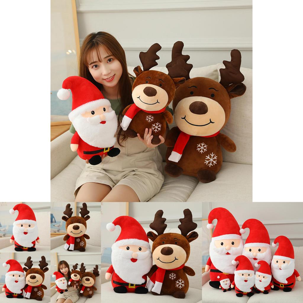 Christmas Santa And Reindeer Plush Set With Scarf For Home Party Decoration
