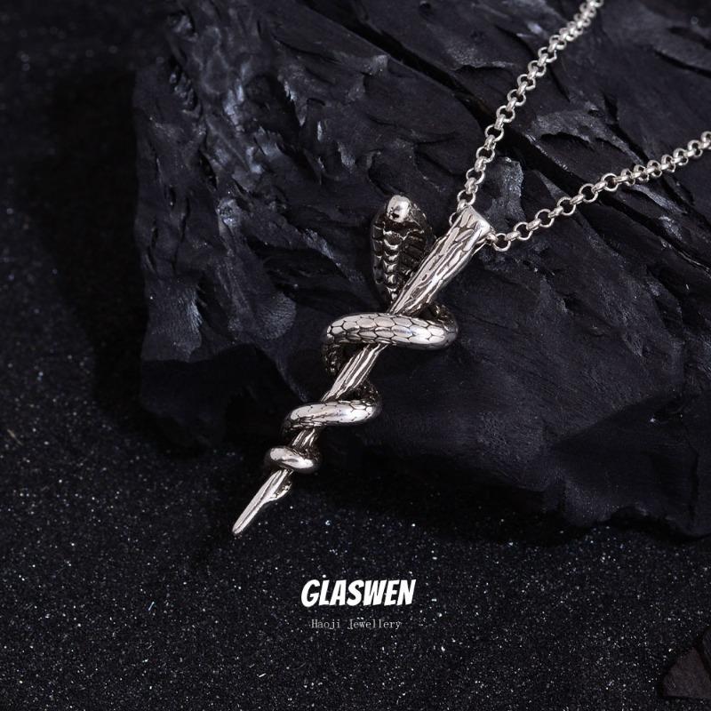 

Best sellingstylish cobra wand pendant necklace punk style retro staff sweater chain
