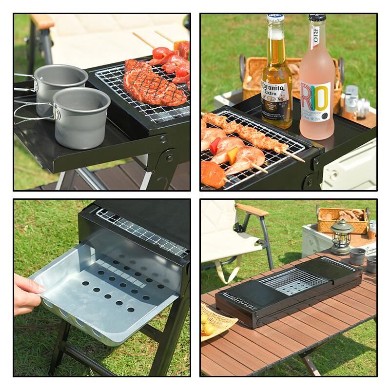 Lijia Přenosný venkovní gril na BBQ s dvojitými bočními policemi