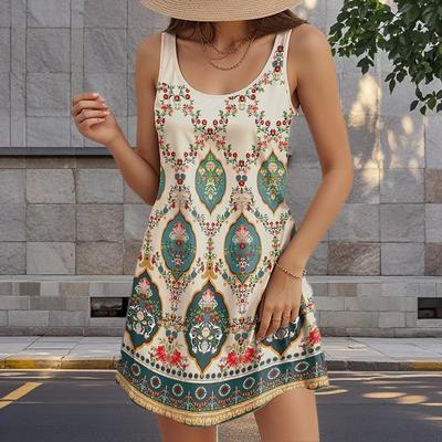 Damenkleid mit Rosenblüten-Fälschung, zweiteilig, bedruckt, ärmellos, Rundhalsausschnitt, locker, weich und bequem, Übergröße