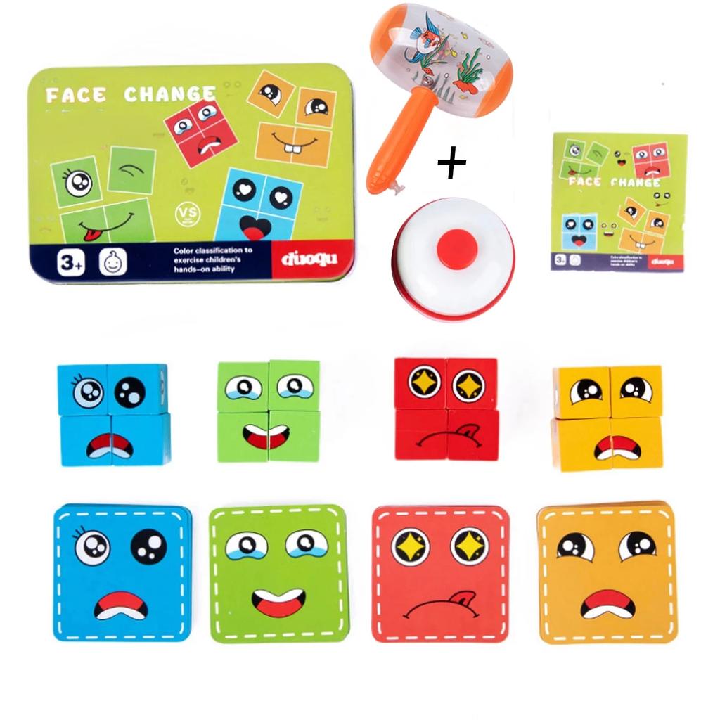 Wooden Face Changing Cube Toys Building Blocks For Cartoon Puzzle Montessori Jigsaw Kids Toy Educational Board Game Family Toys