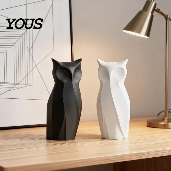 Geometric Owl Figure 3D Printed Abstract Figurine, Modern Minimalist Night Statue Statue, Decorative Bird Sculpture for Home Office Decoration