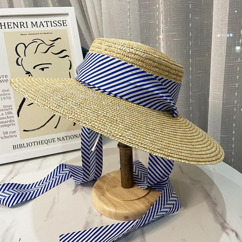 Idyllic Summer Big Brim Fashion Beach Hat Vacation Sun Hat Strapped Straw Straw Hat Sunscreen Shade Cool Hat