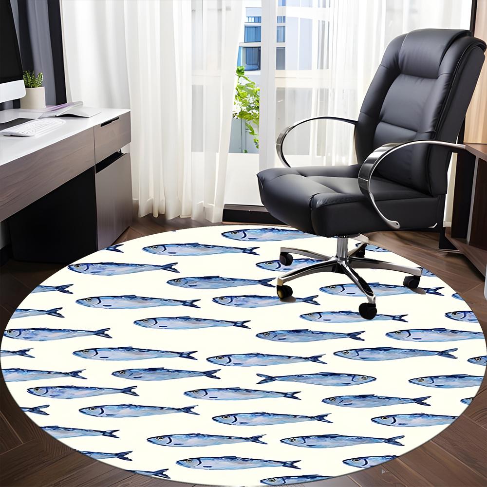 1pc Fish School Office Round Area Rug, Indoor Mat Suitable ForOffice, Under Office Chairs Bedroom Living Room Home Decor, Room Deco 018