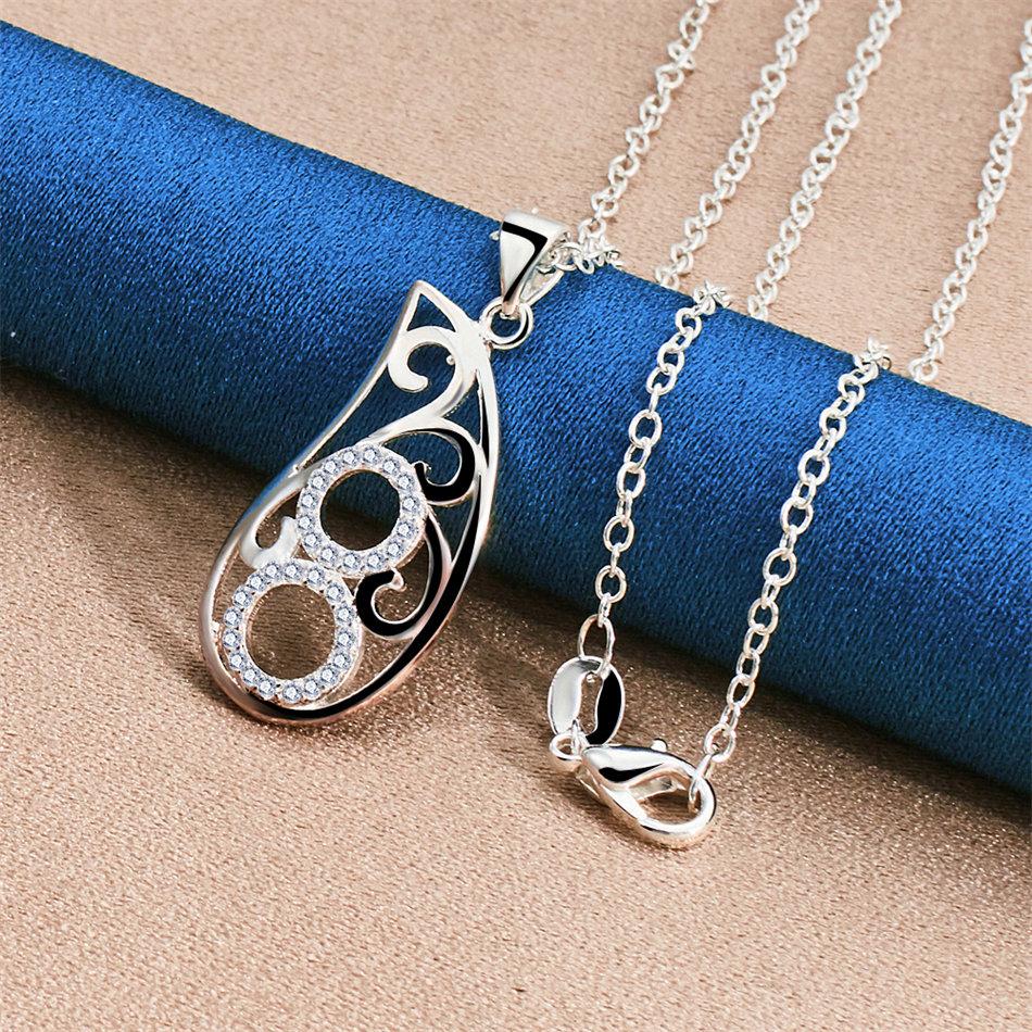 925 Sterling Silver 16-30 Inch Exquisite Water Droplet Hollow Pendant Necklace, Women's Wedding Fashion Gift Accessory Jewelry