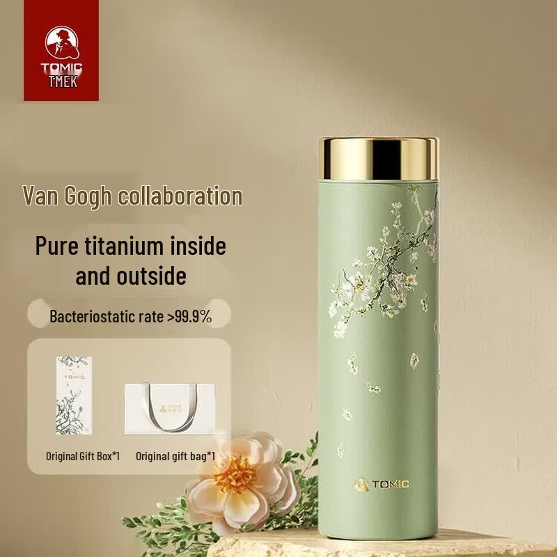 TOMIC Pure Titanium Insulated Water Bottle Van Gogh Almond Blossoms