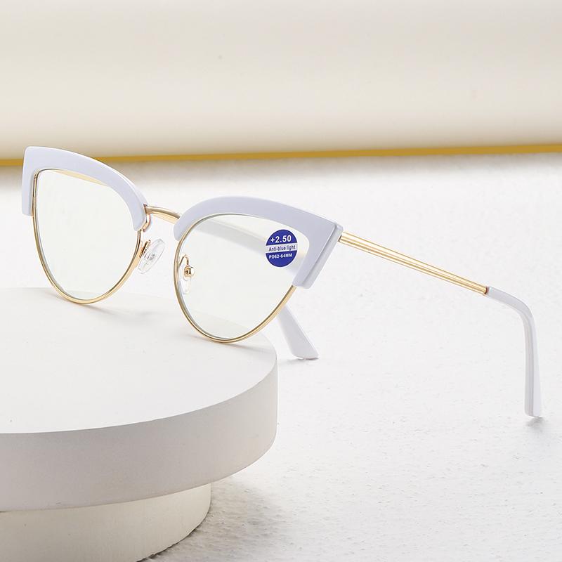 New Cat Eye Reading Glasses Women Metal Frame Anti Blue Light Eyewear Presbyopia Hyperopia Eyeglasses +1.0 +1.5 +2.0