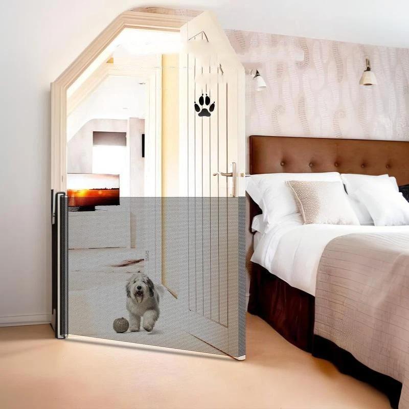 Retractable Pet Gate Screen Door-Stair Gates For Dog Cat Portable Dog Gates With Reinforced Strip Design To Prevent Crawling
