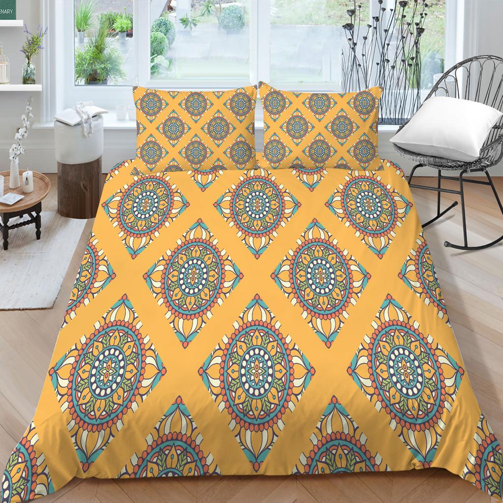 Lenjerie de pat imprimată boemă 3D Pat dublu de o persoană Față de pernă și husă de pilota cu model tropical de dimensiune completă Decorare confortabilă a casei