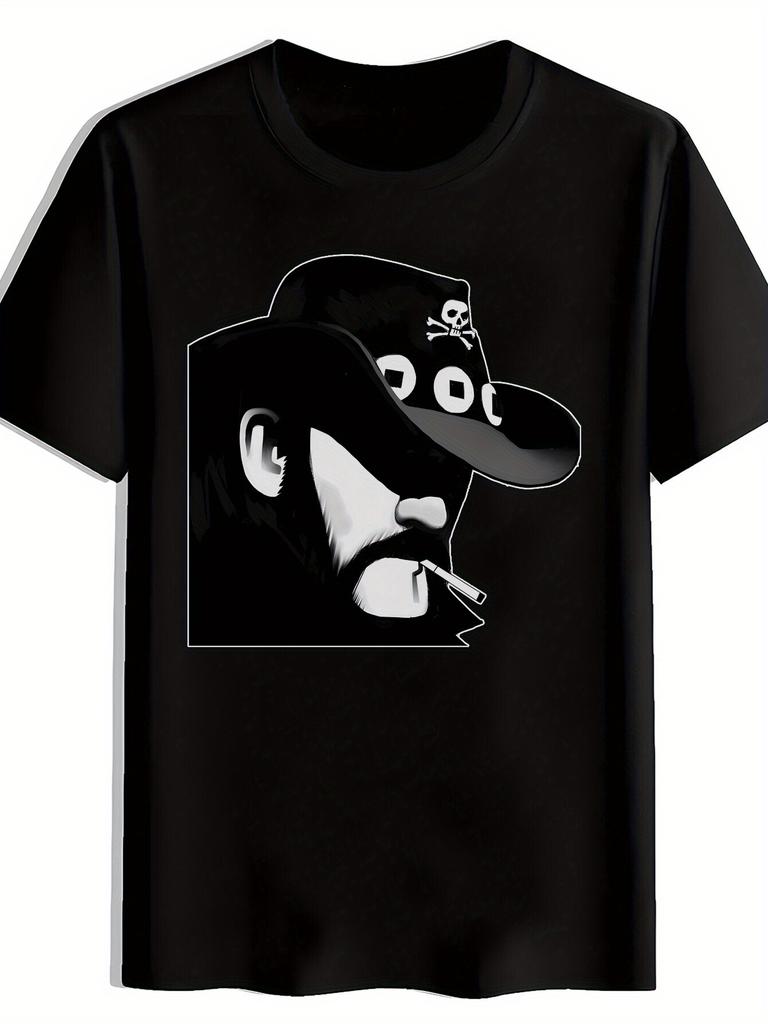 Black Pirate Captain Graphic T-shirt - Trendy Short Sleeve Crew Neck