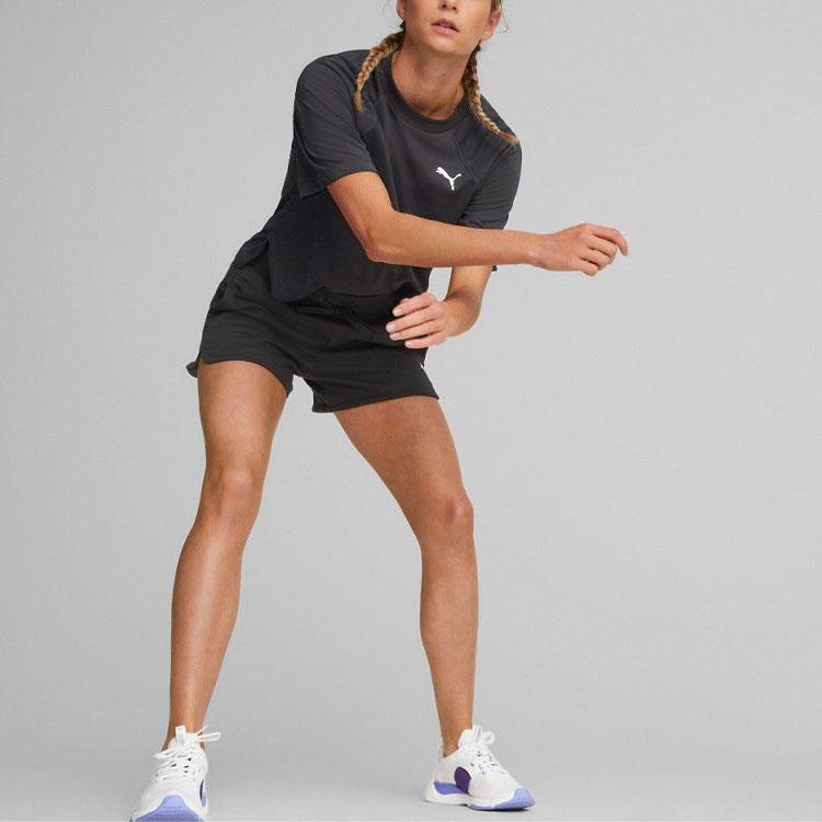 Puma Solid Color Logo Round Neck Short Sleeve T-Shirt Women tops Black 675596-01