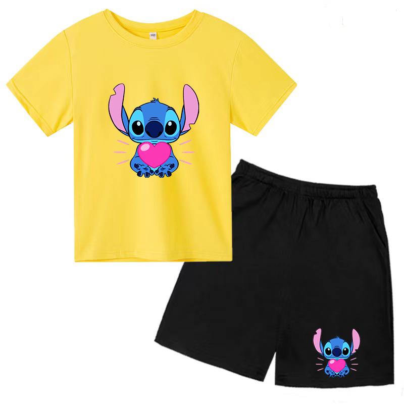 Barne Stitch Anime T-skjorte 3-12Å Gutter og Jenter Førskole Topp+Shorts Vakre Jenter Fest Sjarm Sport Jogging Fritidssett