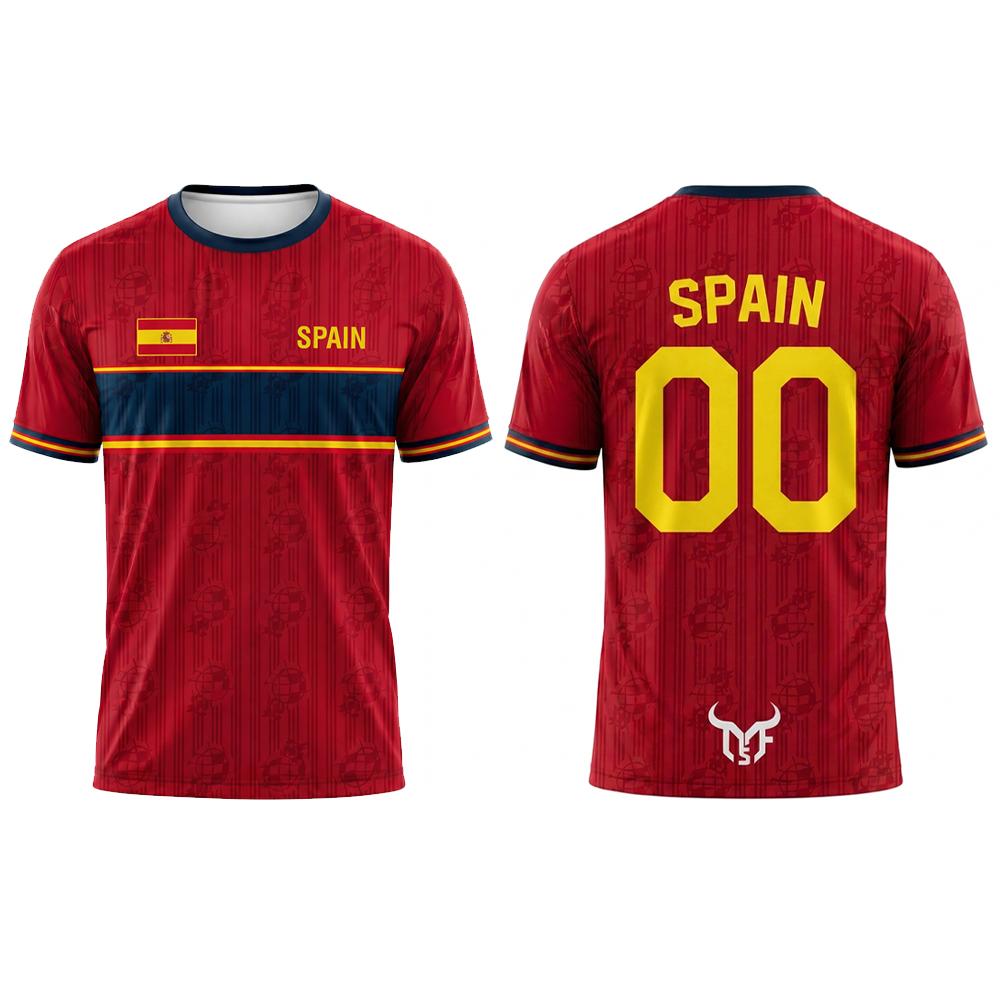 Spain Flag Graphic Soccer Jersey Training Fitness Quick-drying Breathable Football T-shirt Men