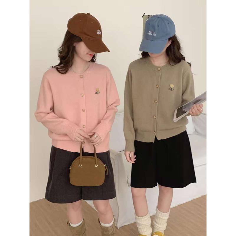 

Bear autumn and winter new fashion round neck color buckle sheep wool casual versatile casual knitted cardigan women one size fits all