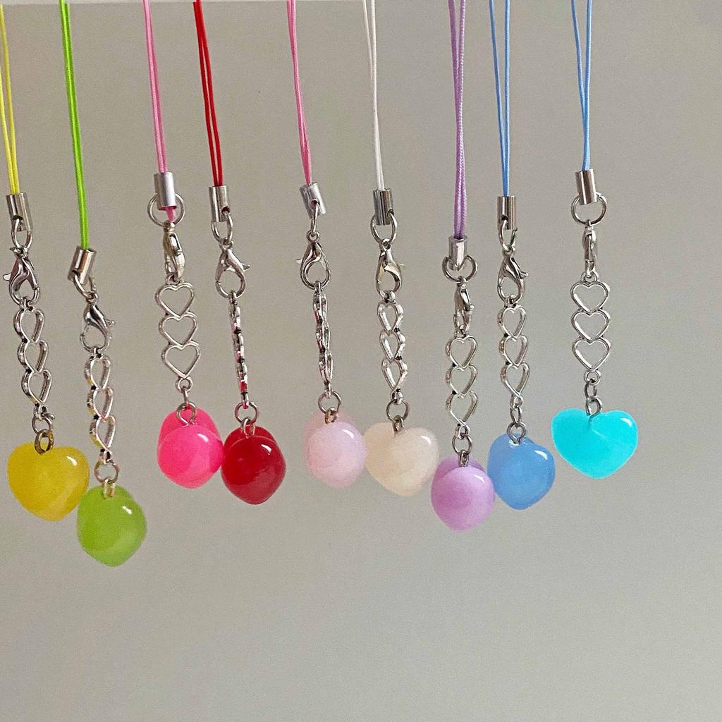 Love Heart Keyring Personalized Couple Keychain Handmade Cellphone Lanyard Unique Charm for Key and Earphone Cases