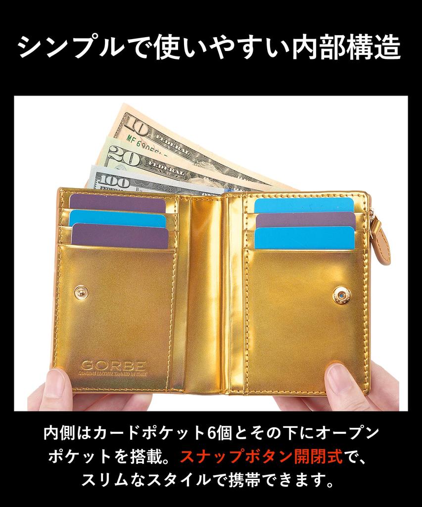 Golbe Wallet, Italian Leather, L-Zip, Gold