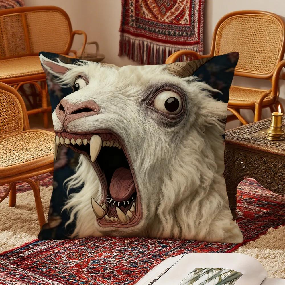 Spooky Goat Face 2D Cushion Cover Bedroom Living Room Sofa Christmas Decorations Soft Pillowcase With Zipper