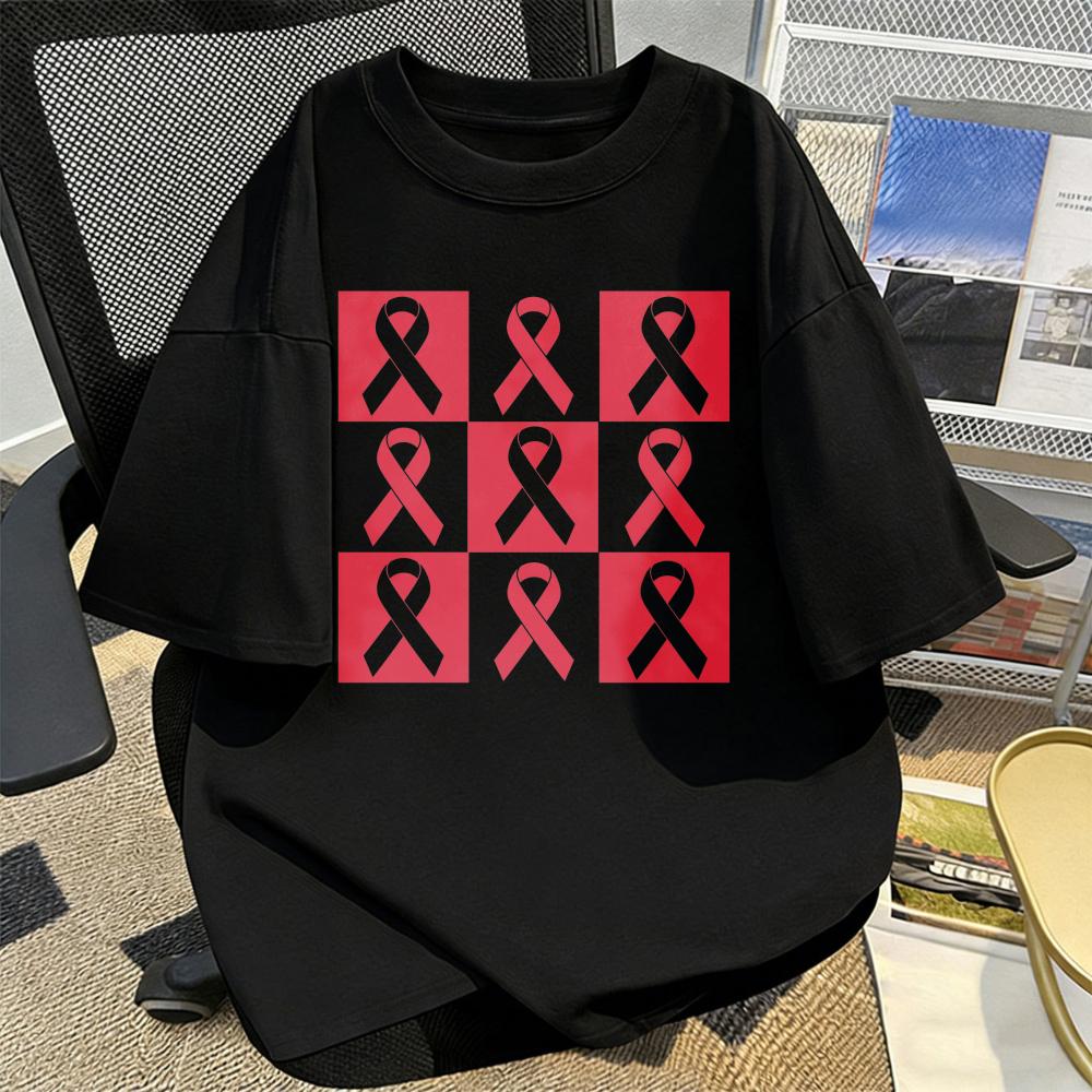 Checkerboard Awareness Symbol Short Sleeve Tshirt For Heart Disease Month Cardiology Nurse Gift Ashion Charity Campaign Tops