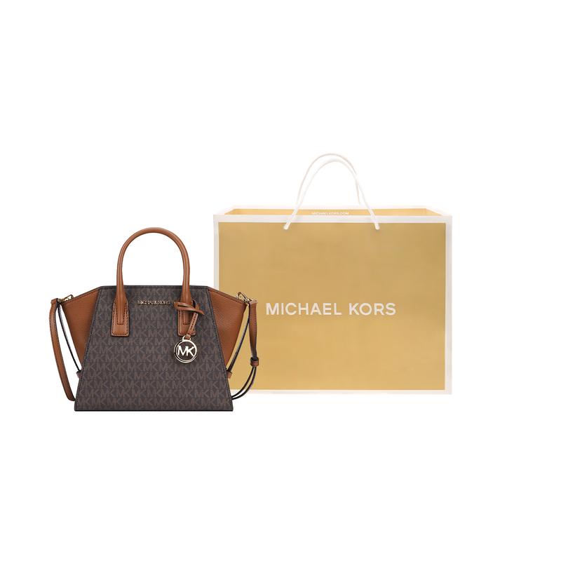 MICHAEL KORS Avril classic presbyopic color matching ear bag shoulder crossbody bag canvas and leather handbag small size women's acorn brown