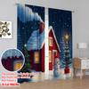2pcs,2D plane printing Popular Curtain Panels Christmas Cabin Snowman Tree (4) Versatile Durable Polyester (without rod)