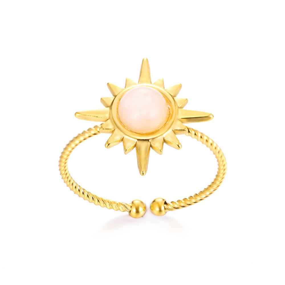 Retro Temperament Stainless Steel Gold Color Sun Flowers Adjustable Opening Rings for Women Finger Charm Jewelry Accessory Gift