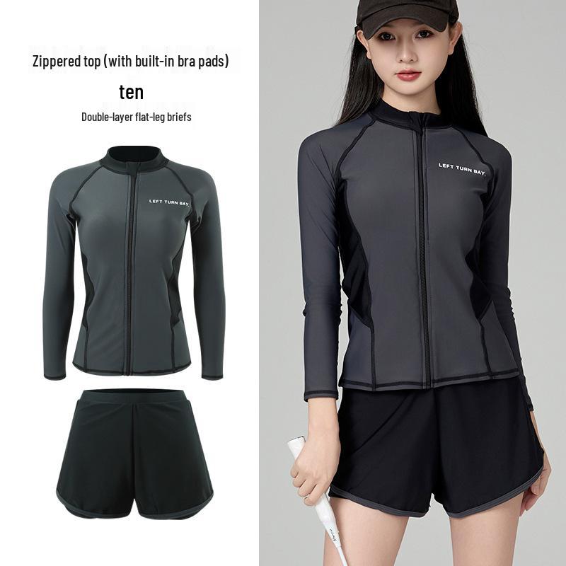 Women's Two-Piece Diving Suit: Long-Sleeve, Sun-Protective Swimwear for Surfing, Sports, or Beach.