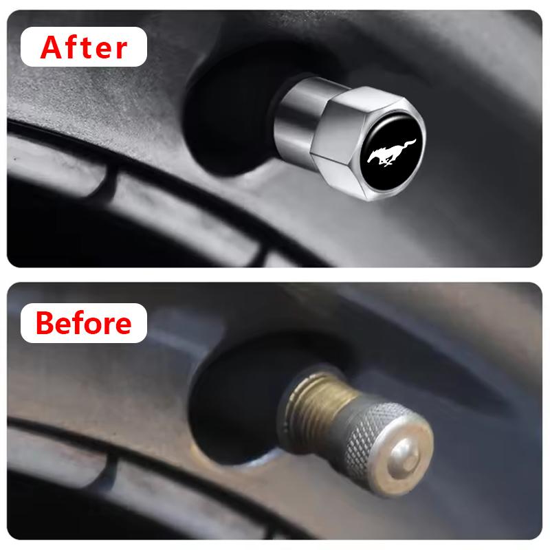 DRZG2 4Pcs Metal Car Tire Wheel Valve Stem Caps Cover For Ford Focus Mustang Ranger Fiesta Kuga Mondeo Fusion Auto Tuning Accessories