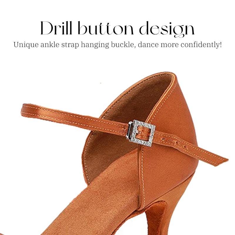 Women's Latin Satin Professional Salsa Bachata Ballroom Standard Dance Shoes Performance Shoes 7.5 Cm Heel